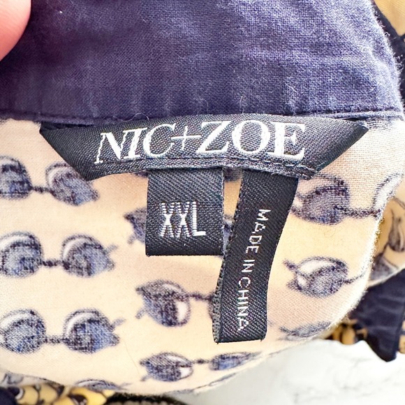 NIC+ZOE Sunglasses Print Sleeveless Belted Shirt Dress Yellow Navy Size XXL - Picture 9 of 14